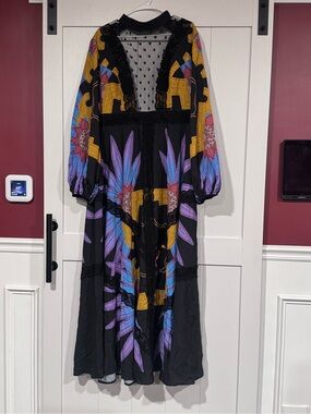 SHEIN Black Maxi Dress with Colorful Accents and Mesh Front Panel